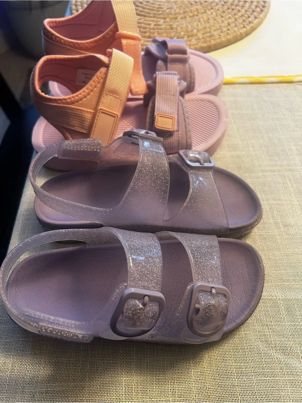 Kids Adjustable Pink and Mauve Double-Strap Sandals & a Jelly Sandal 🩴